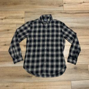 Men's Bonobos Button Up Shirt SZ MEDIUM Long Sleeve Slim Fit Black Tan Plaid Chk
